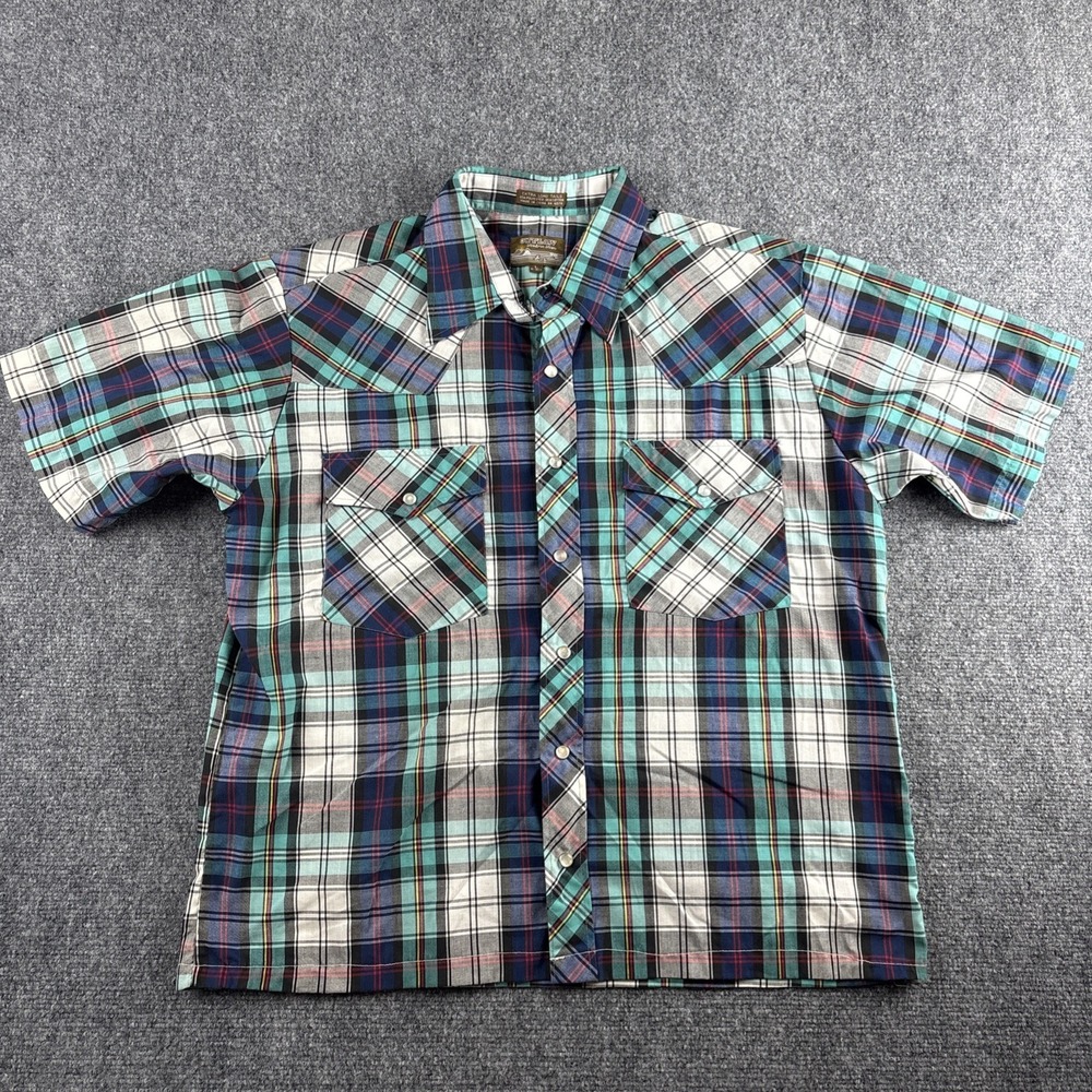 Vintage Outlaw Western Wear Shirt Men's Large Plaid Pearl Snap Extra Long Tails